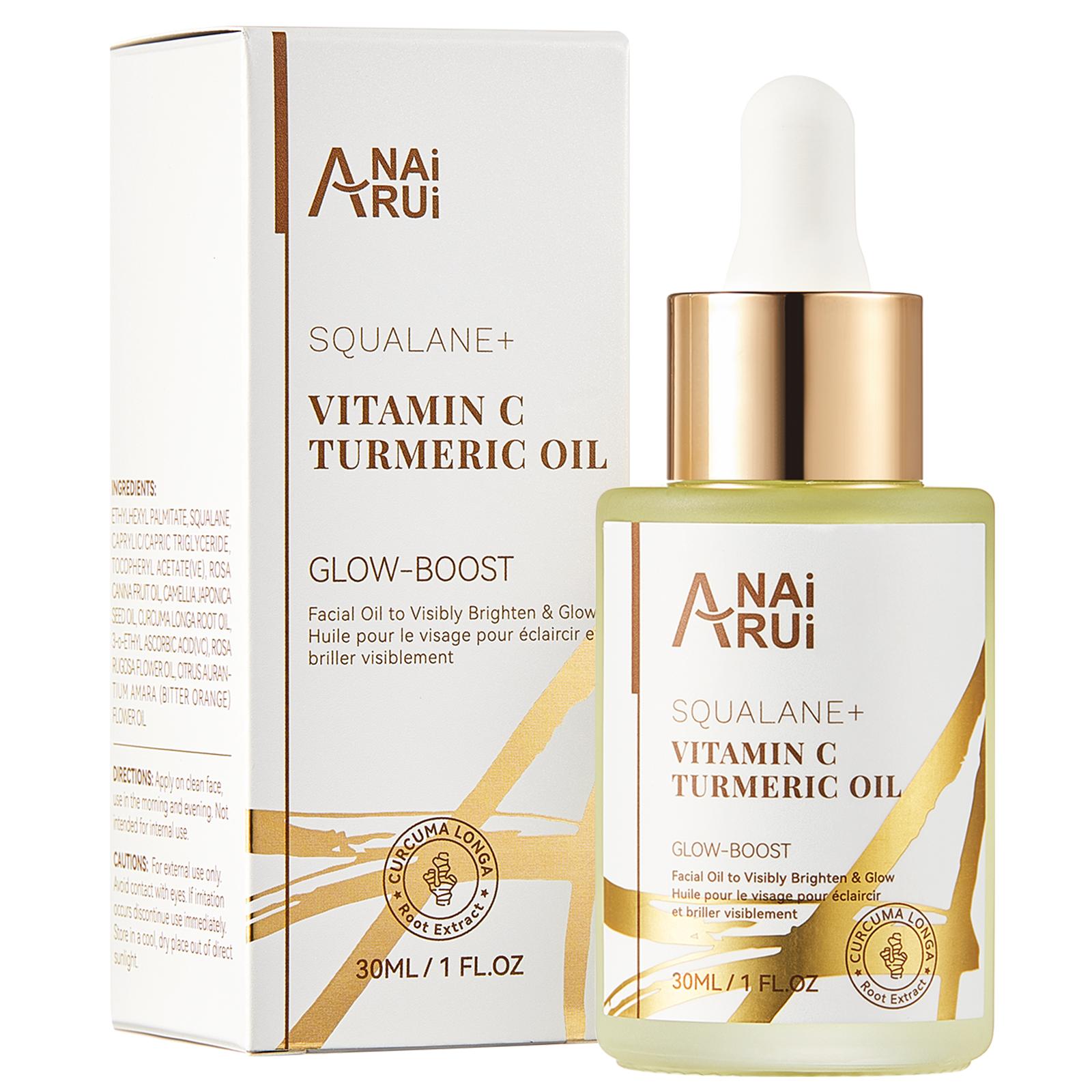 ANAiRUi Turmeric Facial Oil 30ml, Squalane & Vitamin C Nourishing Oil, Multi-purpose Skin Hair Care Oil