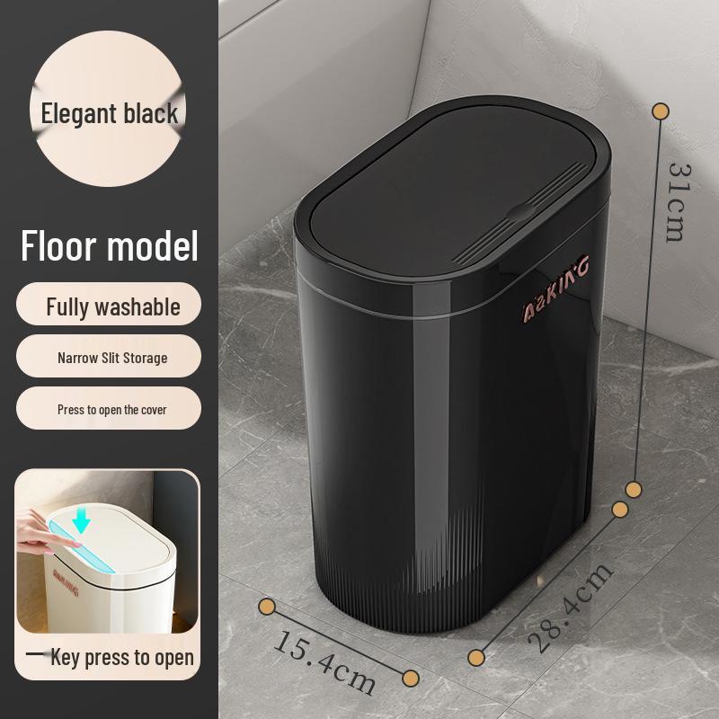 Press-Type Trash Can with Lid and Wheels for Bathroom Crevice