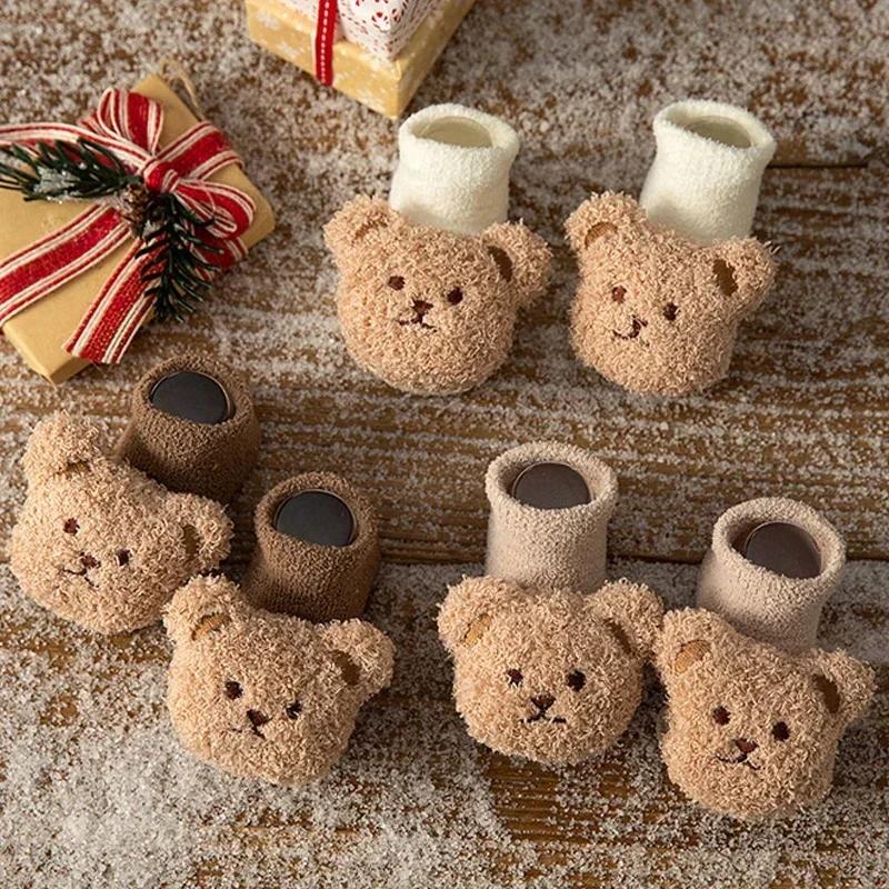 Cartoon Bear Baby Socks Girls Boys Newborn Anti Slip Soft Warm Winter Autumn Toddler Indoor Floor Thick Socken Infant Stockings