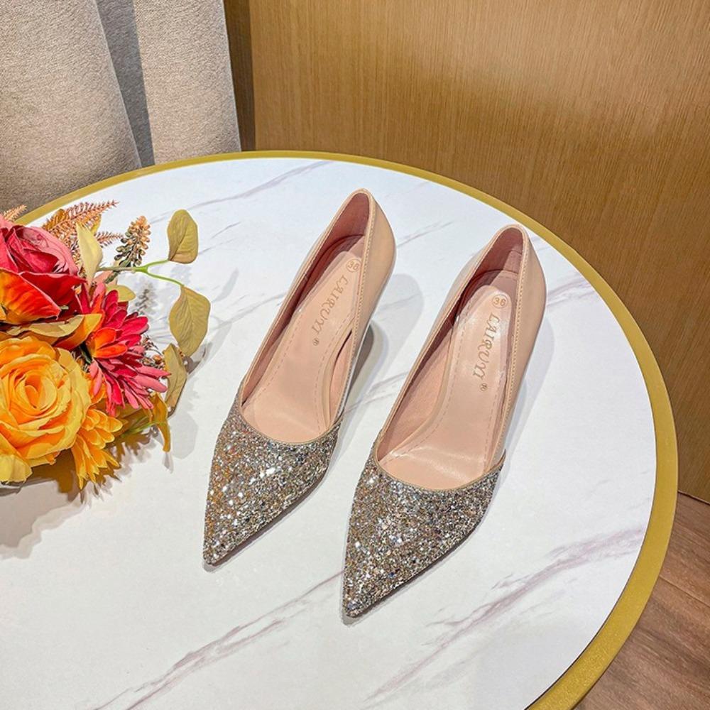 High Heels Women's Spring/autumn Models Pointed High Heels Light Mouth Leather Shoes Women's Stiletto Fashion Banquet Pumps