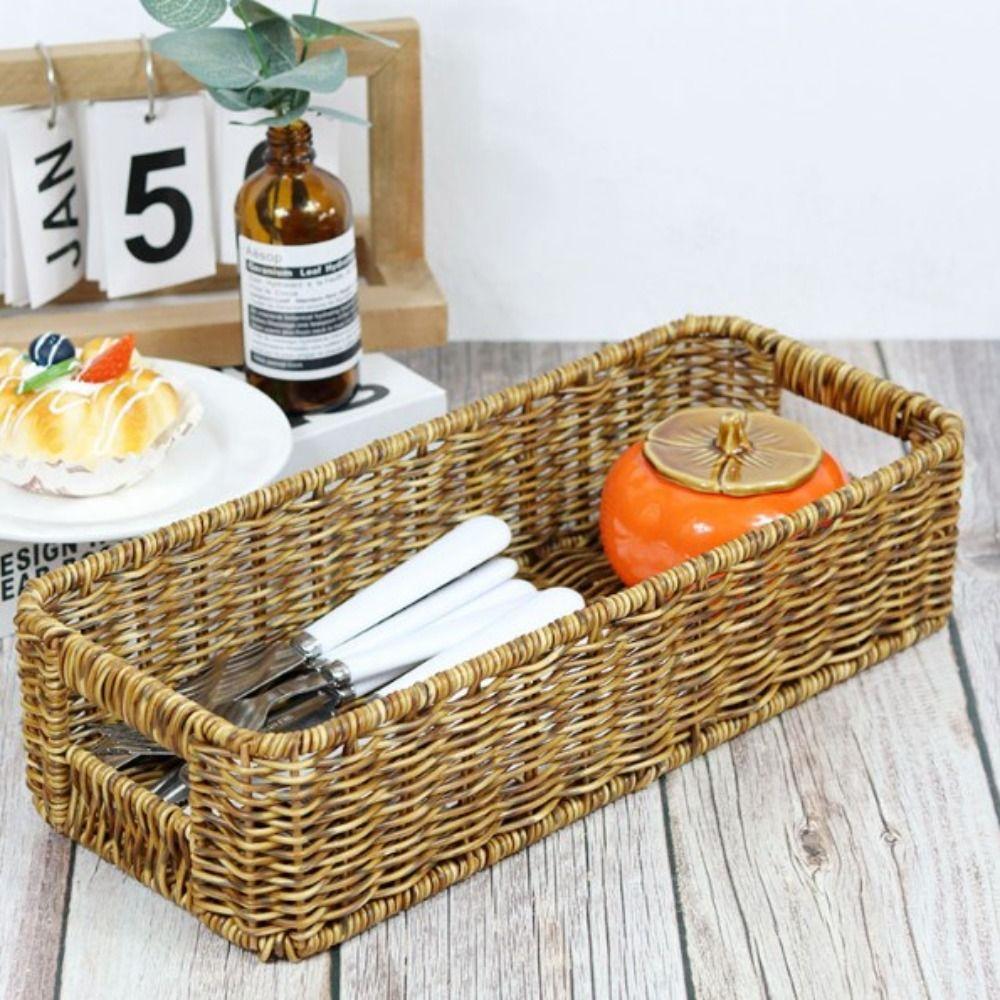 Household Rattan Woven Serving Baskets Cake Dim Sum Tray  Restaurant Serving Tabletop Display