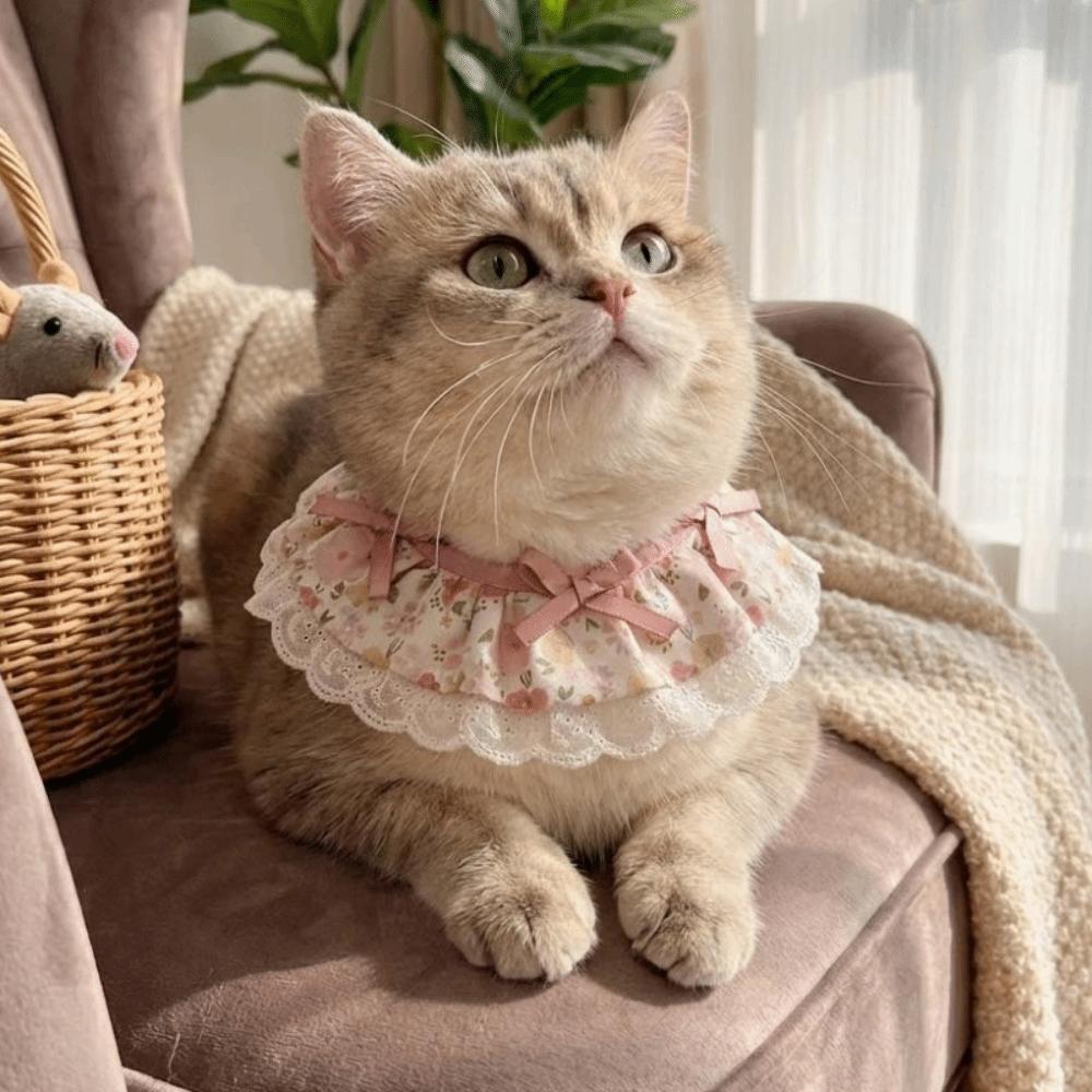 Cartoon Knitted Collar Lace Floral Bows Cat Drool Towel Cute Pet Bib  Daily Use