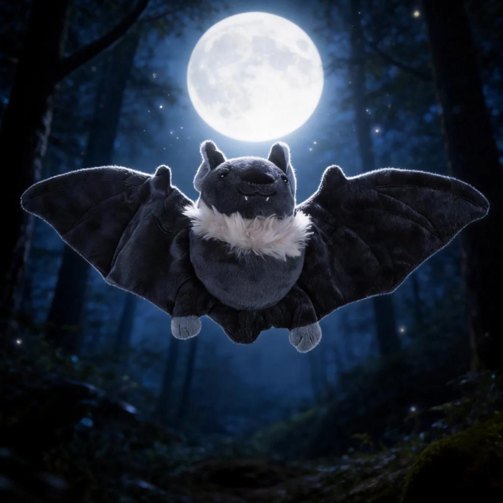 Bat Plush Toy Wings Can Be Unfolded and Folded Cute White Necked Bat Halloween Holiday Plush Toys Horror Party Atmosphere Toys
