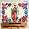 2D Flat - 2D Flat - A Tapestry Featuring a Large Or Small Design of The Surrounded by Roses, Dressed in Red with a Blue Mantle And Halo, Perfect for D