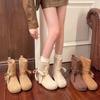 Retro Fashion Versatile Short Tube Thin Boots Autumn Round Head Bow Soft Sole Comfortable Lace-up Martin Boots Women