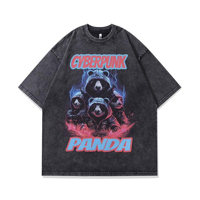 American Hip Hop Cartoon Print Half-Sleeve T-Shirt Men'S Vintage Hip-Hop Loose Short-Sleeved Tee