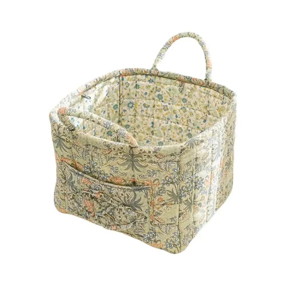 Fabric Floral Pattern Storage Basket Large Capacity Easy Carry Handles Fabric Laundry Basket Quilted Design Collapsible Design