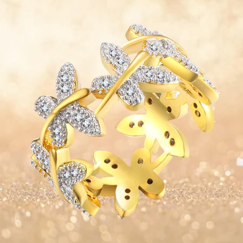 Woman Styling Butterfly Gold Ring Brass Plating Wedding Romantic Fashion Gift