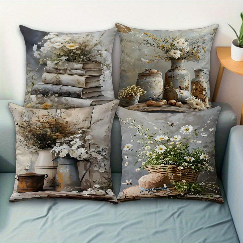1/4pcs Rustic Farmhouse Throw Pillow Covers Vintage Floral Book Still Life Cushion Cases for Home Decor Cushion Cover
