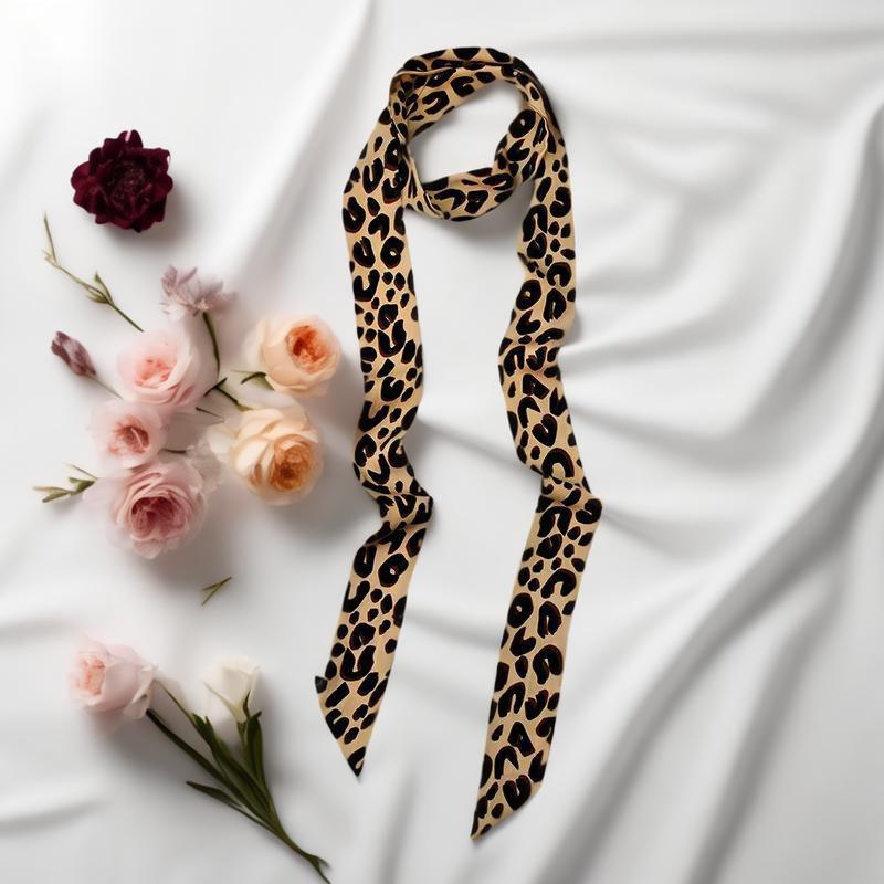 Leopard Retro Ribbon Long Silk Scarf Headband Tie Waistband Bag Handle Accessory Thin Scarf Necktie Women Neck Scarves