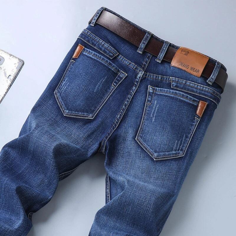 Men Fashion Straight Jeans Stretch Slim Fit Pants Comfortable Soft Business Denim Trousers Clothing