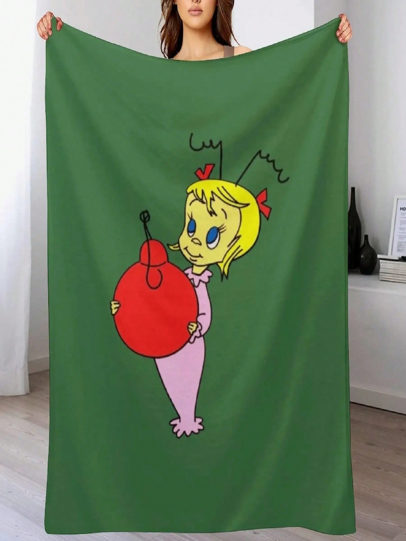 Cindy Lou Who Throw Blanket Hairy Flannel Fabric Bed Hairys Blankets 75X95CM