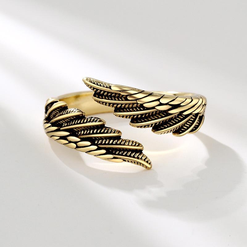 Antique Gold Angel Wing Ring Elegant Couple Rings for Him and Her