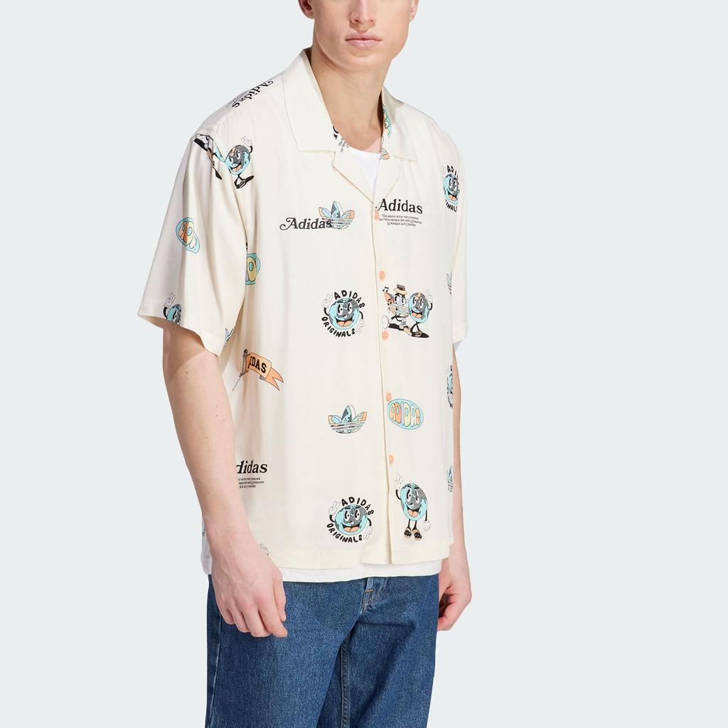 Adidas Originals Trefoil Enjoy Resort Cartoon Print Sports Short Sleeve Shirt Men Tops Wonderful-White IT8179