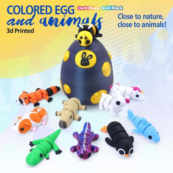 Dragon Egg with Mini Animals 3D Printed Articulated Animal Figurines Inside Egg Pocket Pet Fidget Toy for Kids Gift Easter Basket Stuffers