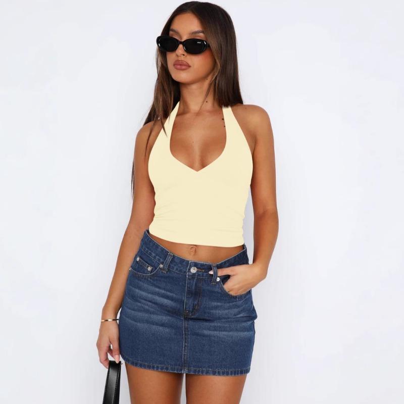 Women Sexy Halter V Neck Slim Fit Backless Cami Tank Top
