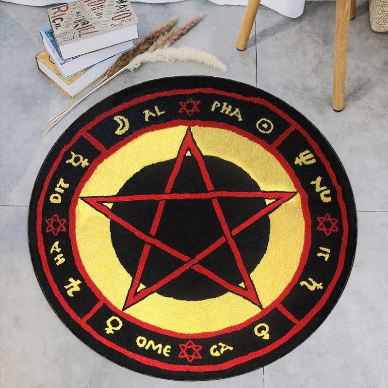 

The Love Witch Patterned Round Rug Astrology Rug Movie Decor Rug Red Pentagram Rug Zombie Satan Red Voodoo Pentagram Circle Rug 40X40cm
