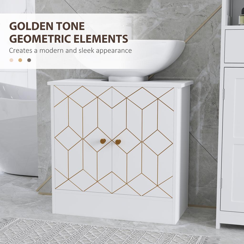 Under Sink Bathroom Cabinet, Under Sink Cabinet with Adjustable Shelf and Open Compartment for Basin with or without Pedestal, 60 x 30 x 60cm, White