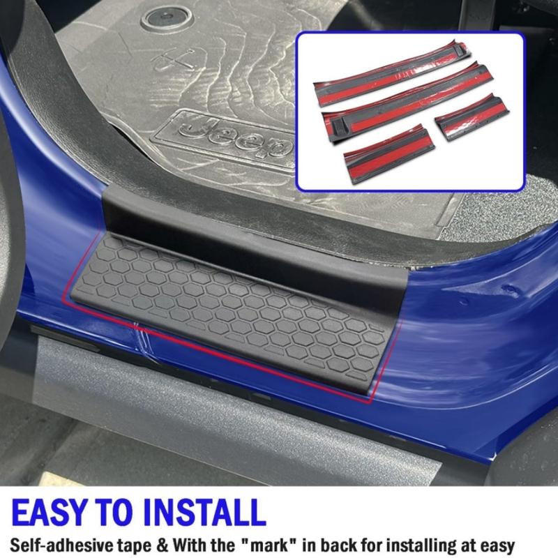 For Jeep Wrangler 4-Door 2008-2024 JK JKU JL JLU Black Door Sill Protector Gladiator JT Rubber Sill Entry Guards Replacement