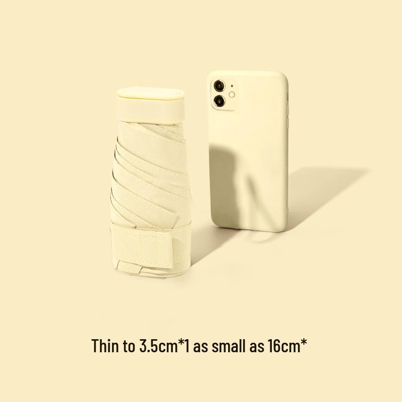 Compact Ultra-Light Six-Fold Capsule Umbrella with Black Glue Sun Protection and Hook