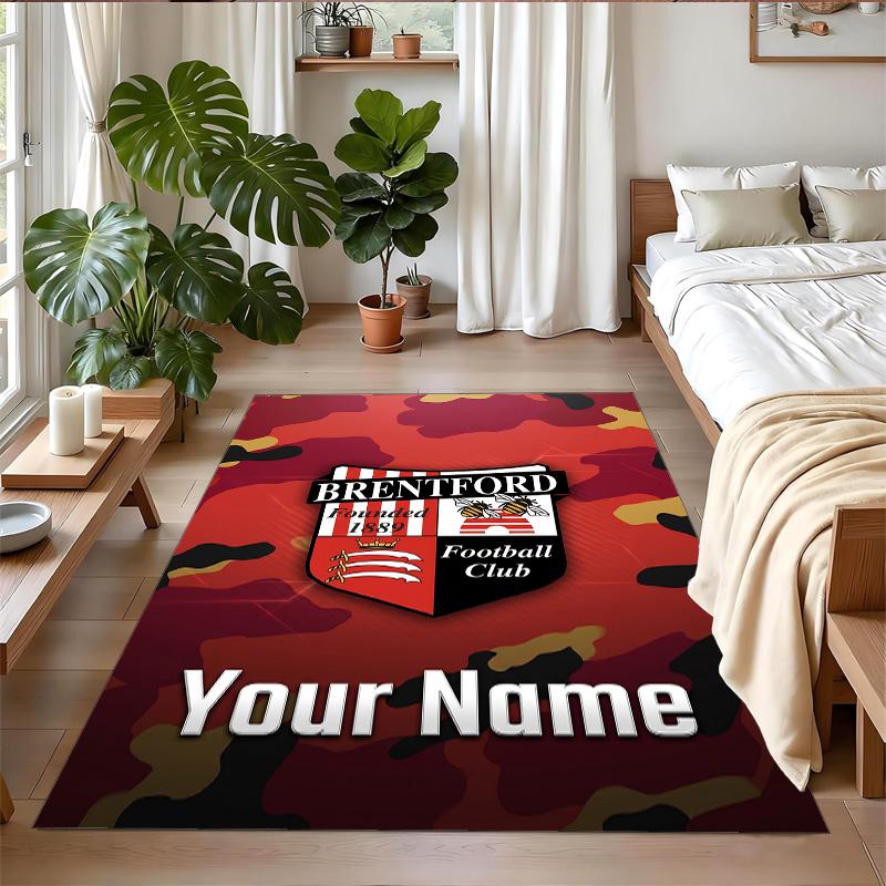 Crystal Velvet Rug Custom Name Text, Soft Non Slip Floor Mat Home DecorBrentford Football