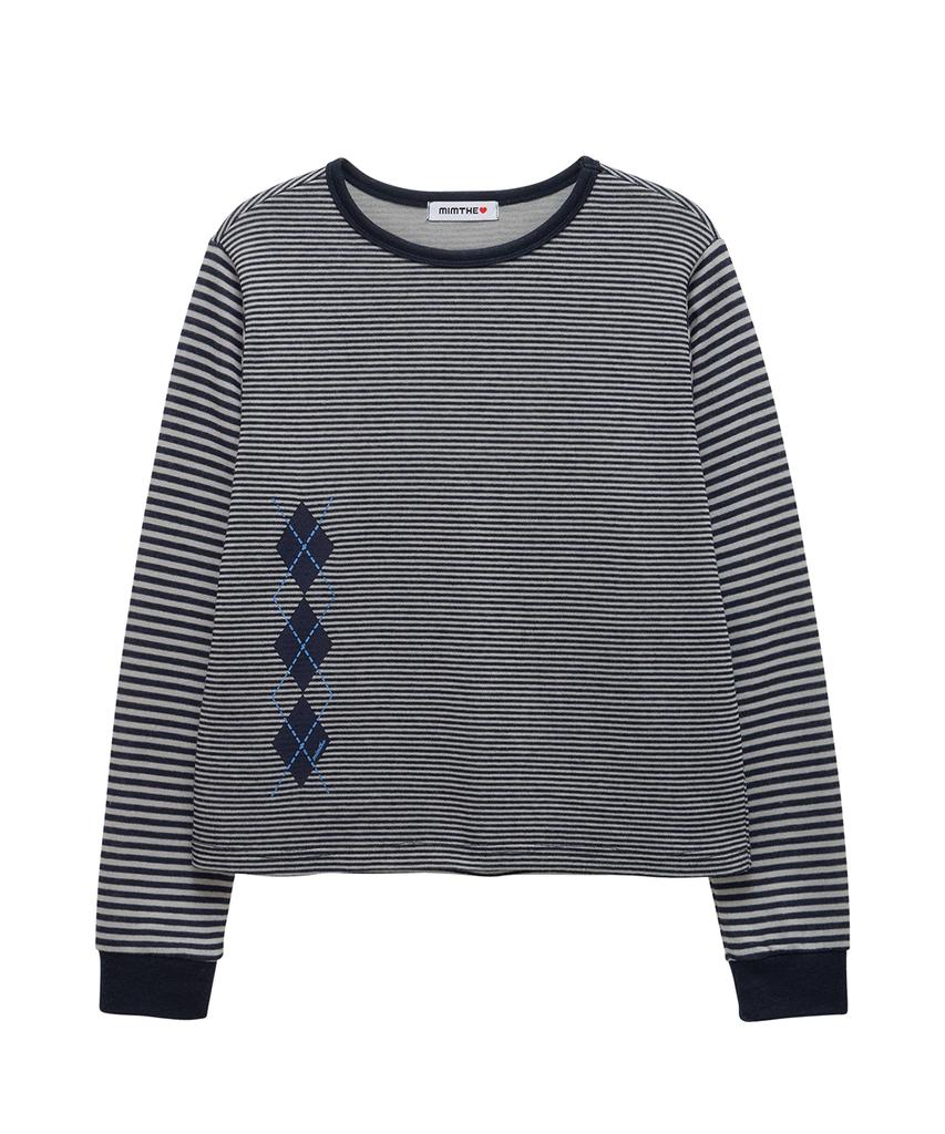Mimdeowodeulobeu Argyle Panel Stripe Long Sleeve_Navy