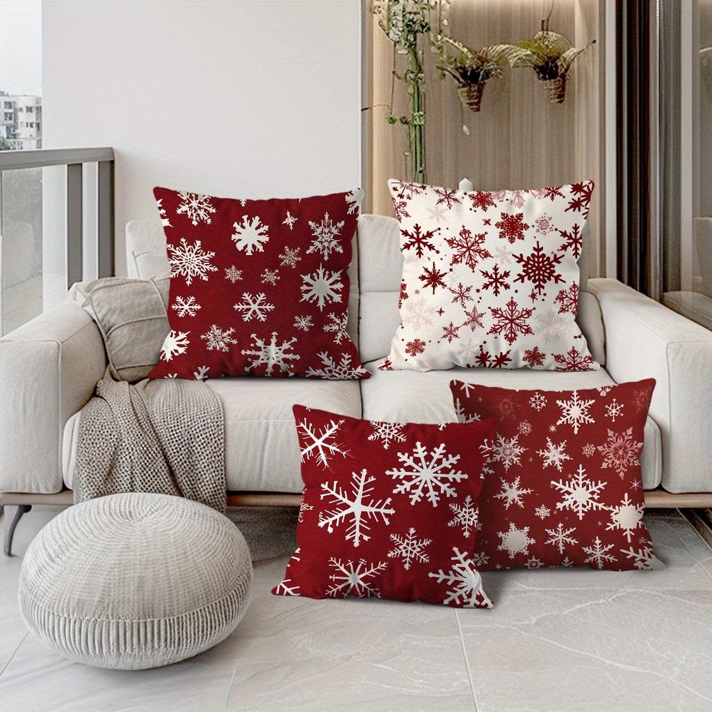 White Pattern On Red Background and Red Pattern On White Background, Christmas Snowflake Pattern Pillowcase 2d Flat Printing