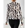 Women's Long Sleeve Shirts Geo Print Ruched Tees Mock Neck Elegant T-Shirt Tops