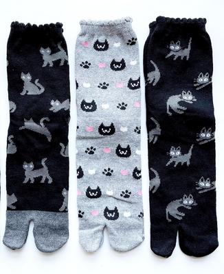 Eden Japan Cat Print Tabi Cotton with Loose Elastic Short Sizes Set of 3 of Your B07 Women's Socks, Blend, Heel, Cuffs, Length, 23-25cm, (Pattern