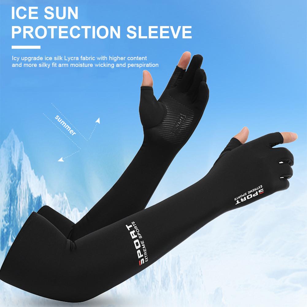 1 Pair Cooling Arm Sleeves With Thumb Hole Summer Sports Thin Ice Silk Sunscreen Arm Covers Hand Protector