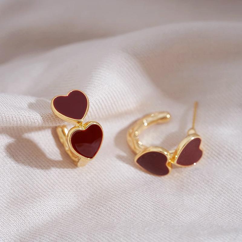 

Silver needle fresh and sweet zircon resin cherry stud earrings niche earrings personalized exquisite earrings women