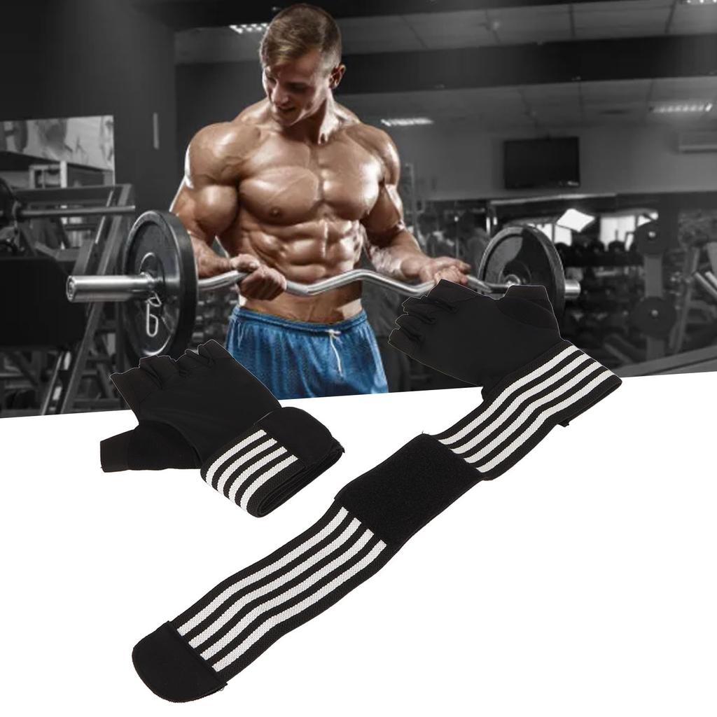 Black Workout Gloves Gym Fitness Weight Lifting Half Finger Gloves with Wrist Strap for Exercise Training L