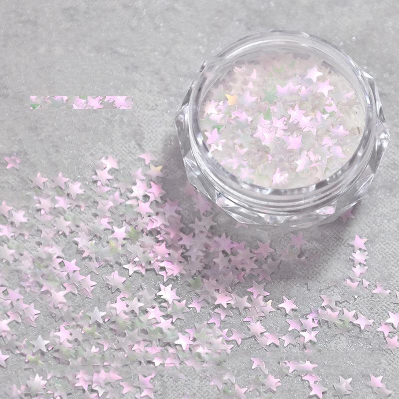 1 eske Blandede former Glimmer Neglepaljetter Polish Fin Glans Sommerfugl Stjerne 3D Dekaler For Negle Skinnende Dekorasjoner Rosa