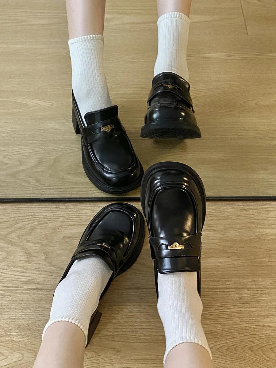 

Spring Autumn Women s Loafers Retro Fashion Brown Height Increasing Anti Slip Pumps British Banquet Matching High Heels 2025 35 чёрный