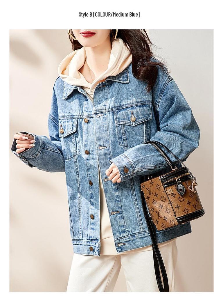 2025 Damen Europäischer Stil Locker Kurz Jeansjacke - Tiefblau Frühjahrsedition