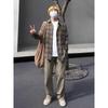 Unisex Retro Plaid Color Block Loose Long Sleeve Shirt with Raw Hem