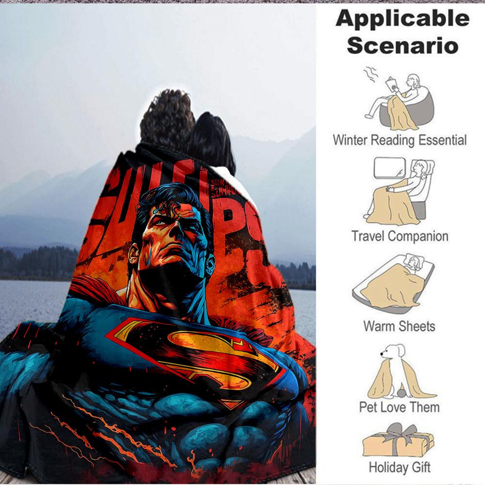 1pc Superhero Strength Flannel Throw Blanket - Lightweight Soft Warm All-Season Blanket for Sofa, Bed, Travel, Camping  L1029200