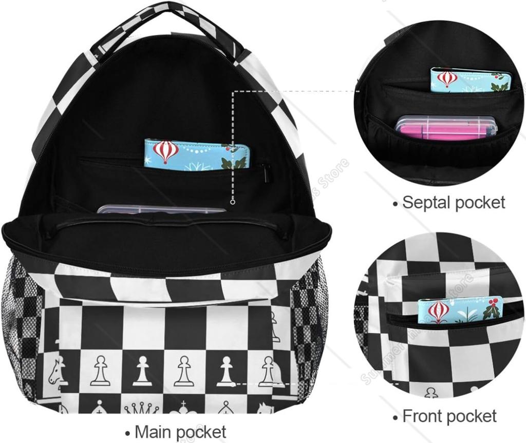 Schwarz Weiß Schachbrett Rucksack Kariert Schultasche Tagesrucksack Reise Wandern Camping Schule Laptoptasche