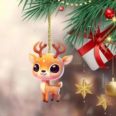 2025 Safe Journey Deer Accompanied by New Acrylic Flat 2D Backpack Keychain Car Rearview Mirror Pendant Mobile Phone Pendant Decoration
