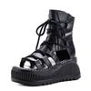 Fashion 8CM Ethnic Cow Genuine Leather Ankle Booties Women Hollow Peep Toe Platform Wedge Breathable Zip Summer Fashion Ladies Shoes