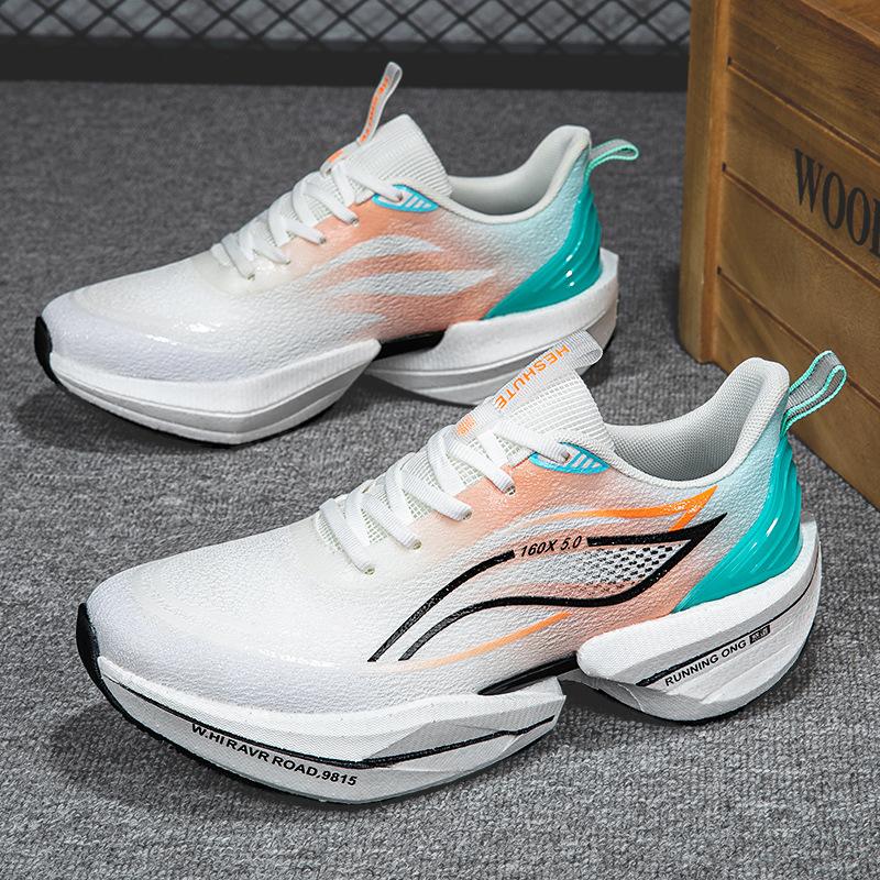 

2025 new racing carbon board running shoes comfortable and breathable popcorn sole sports shoes men and women couples running shoes dad 36