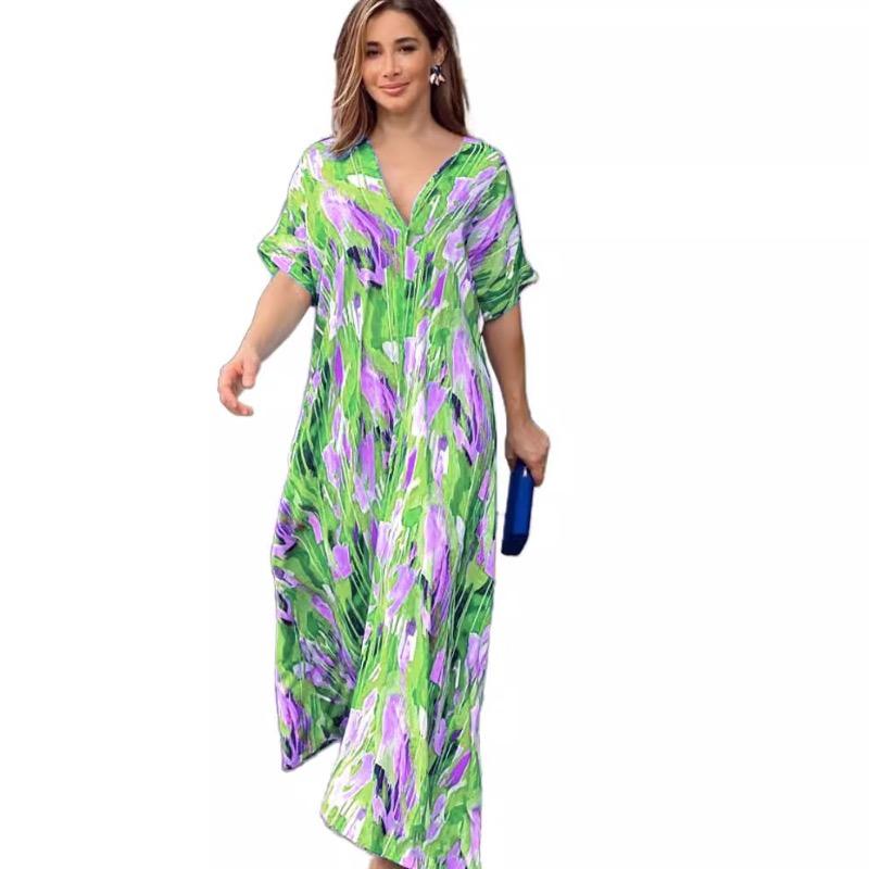 High Waisted Fashionable Temperament Short Sleeved Long Dress for Women