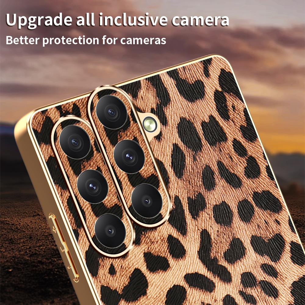 For Samsung Galaxy A35 5G Case Leopard Print PU Leather Coated PC + TPU Electroplating Phone Cover