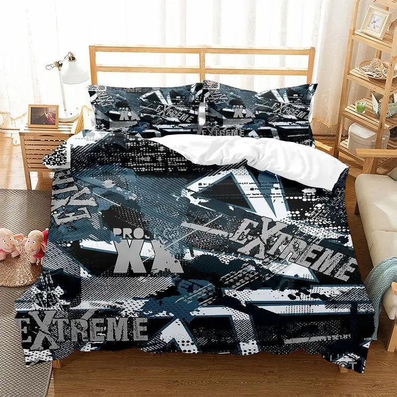 Fashion Bedding Set Cartoon Graffiti Polyester Duvet Cover Pillowcase Single King Double Full Queen Size Polyester Quilt Cover