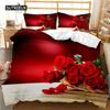 Rose Duvet Cover Set Microfiber Pink Heart Rose Romantic Flower Theme Bedding Set For Lovers Double Queen King Size Quilt Cover