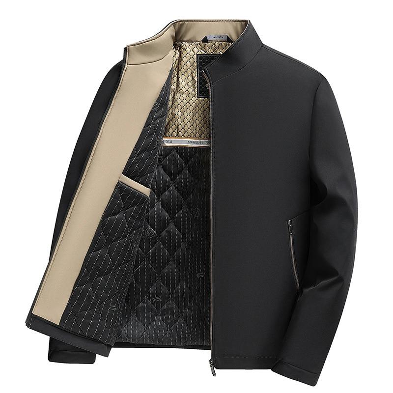 Solid Color Zipper Pocket Long-sleeved Cardigan Men's Stand Collar Jacket Autumn and Winter Coat Fashion Top