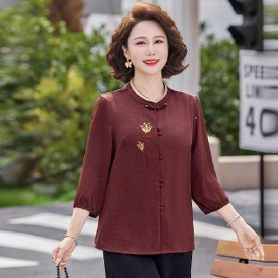 

2026 Elegant Chiffon 3/4 Sleeve Shirt for Middle-Aged Women - Spring & Summer Trend 2XL червоний