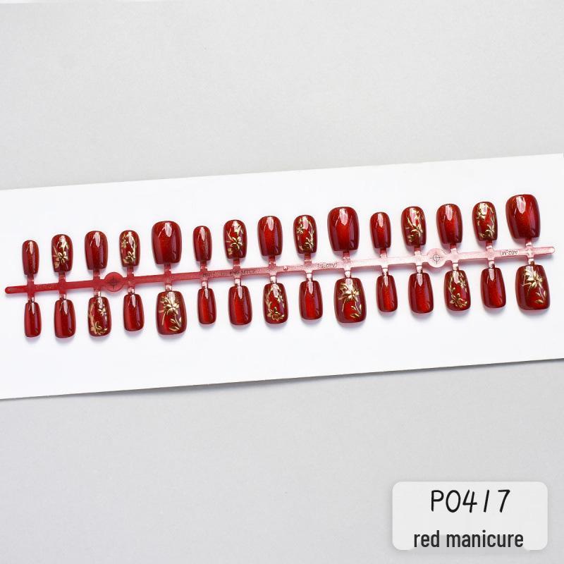 Festive Koi Lucky Red Cat Eye Wearable Nails - 30-Piece Set for New Year & Spring Celebrations
