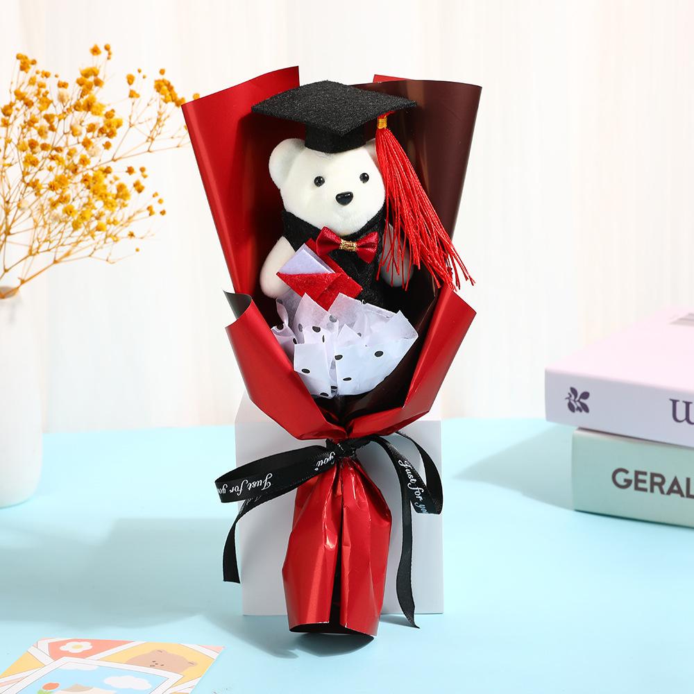 1 graduation season PhD hat teddy bear bouquet, suitable for school events and party decoration, graduation season gift