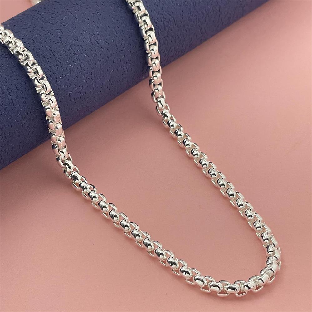 European Bestseller: 925 Silver Plated Round Box Necklace, 50-60CM, 4MM